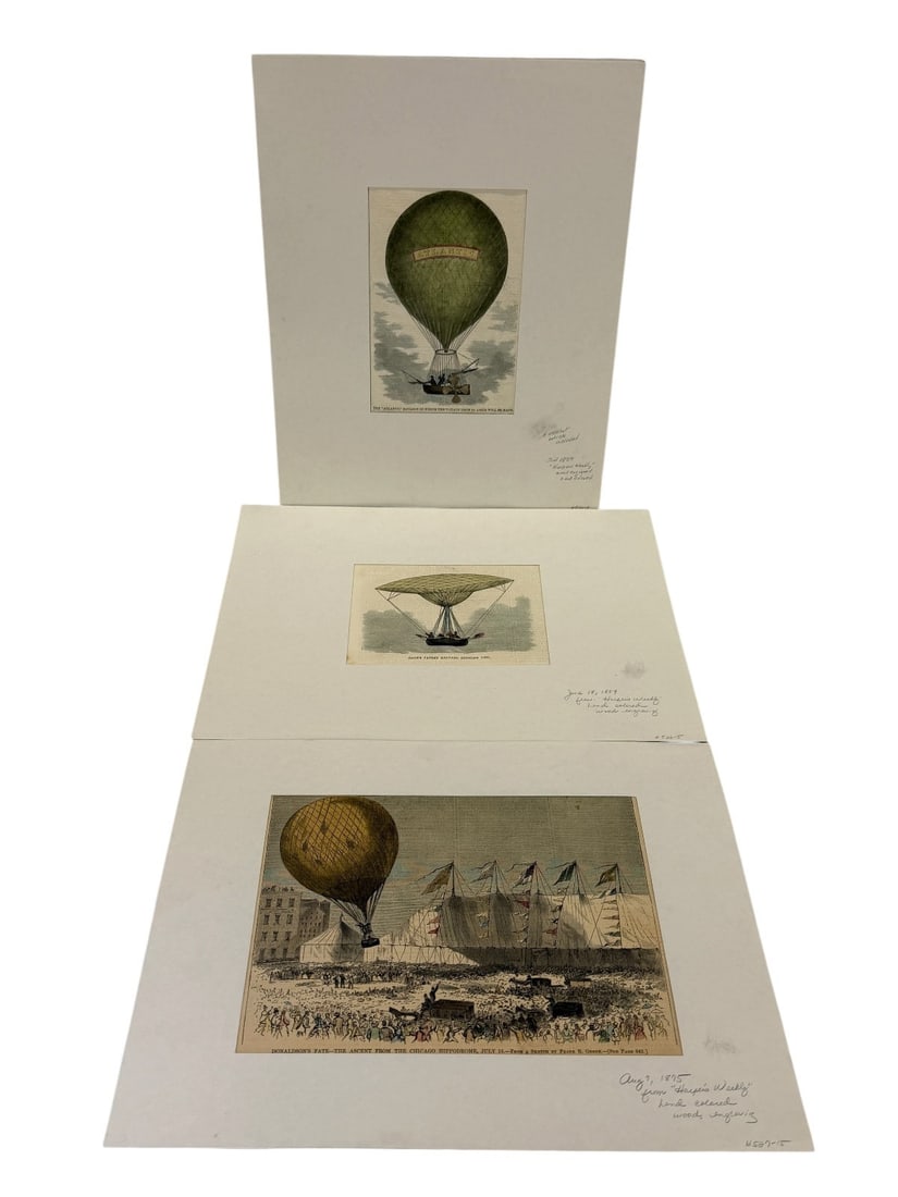 (3) Hand Colored Lithographs Harper's Weekly Hot Air Balloons (1 of 4)
