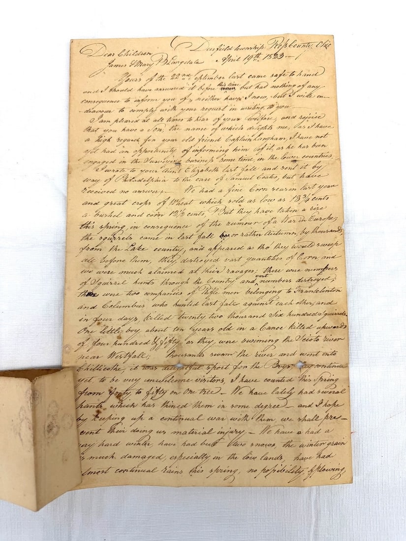 Hand Written Letter Anecdote About Massive Squirrel Hunt in 1823 (1 of 10)