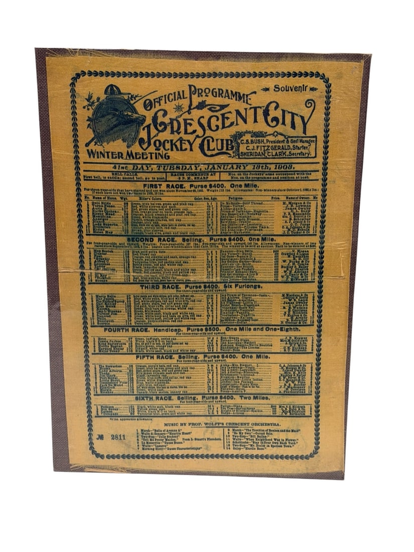 1903 Silk Souvenir Program Sheet Crescent City Jockey Club: 1903 Silk Souvenir Program Sheet Crescent City Jockey Club