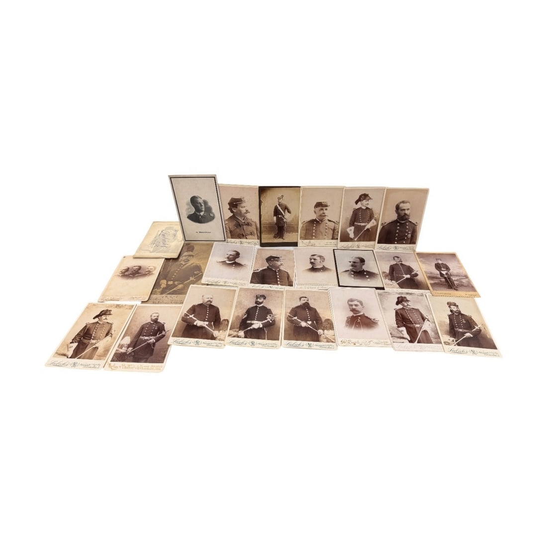 Group of Cabinet Photographs Cleveland Area Photographers All Military: Group of Cabinet Photographs Cleveland Area Photographers All Military: Includes Liebich's, Koestler's, and many others. There are 23 cabinet cards in this lot.