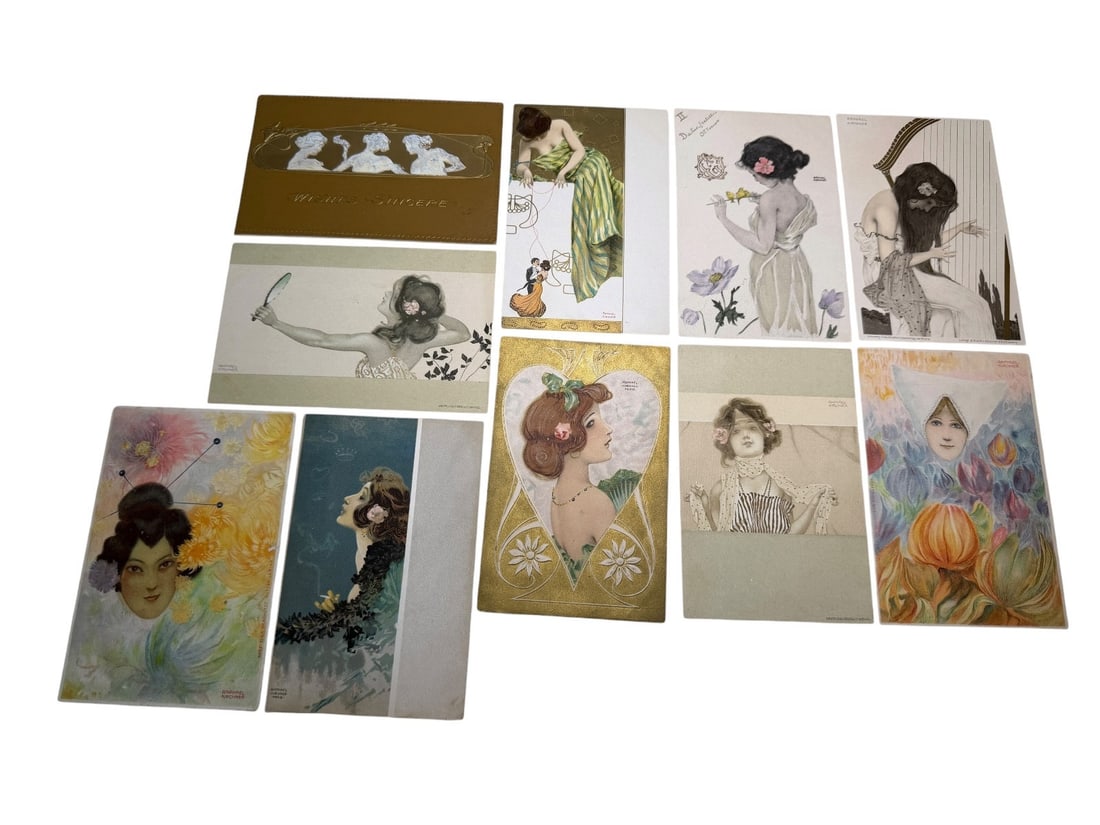 (10) Raphael Kirchner Illustrated Art Nouveau Postcards (1 of 6)