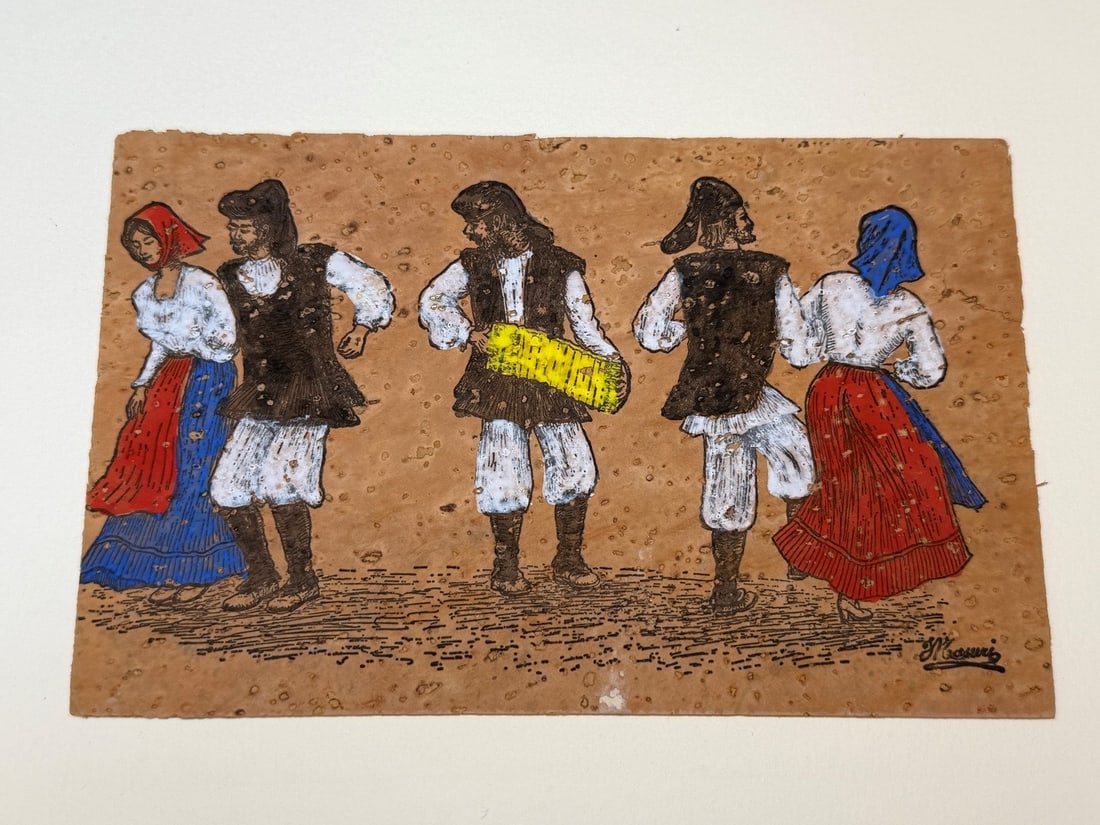 Hand Painted Cork Signed Postcard (1 of 2)