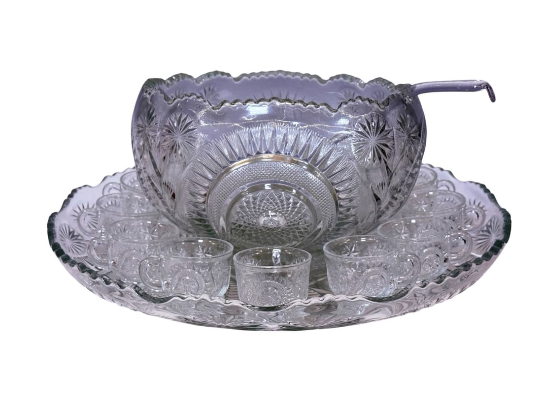 Vintage L.E. Smith Punch Bowl Set Pinwheel and Stars Pattern (1 of 11)