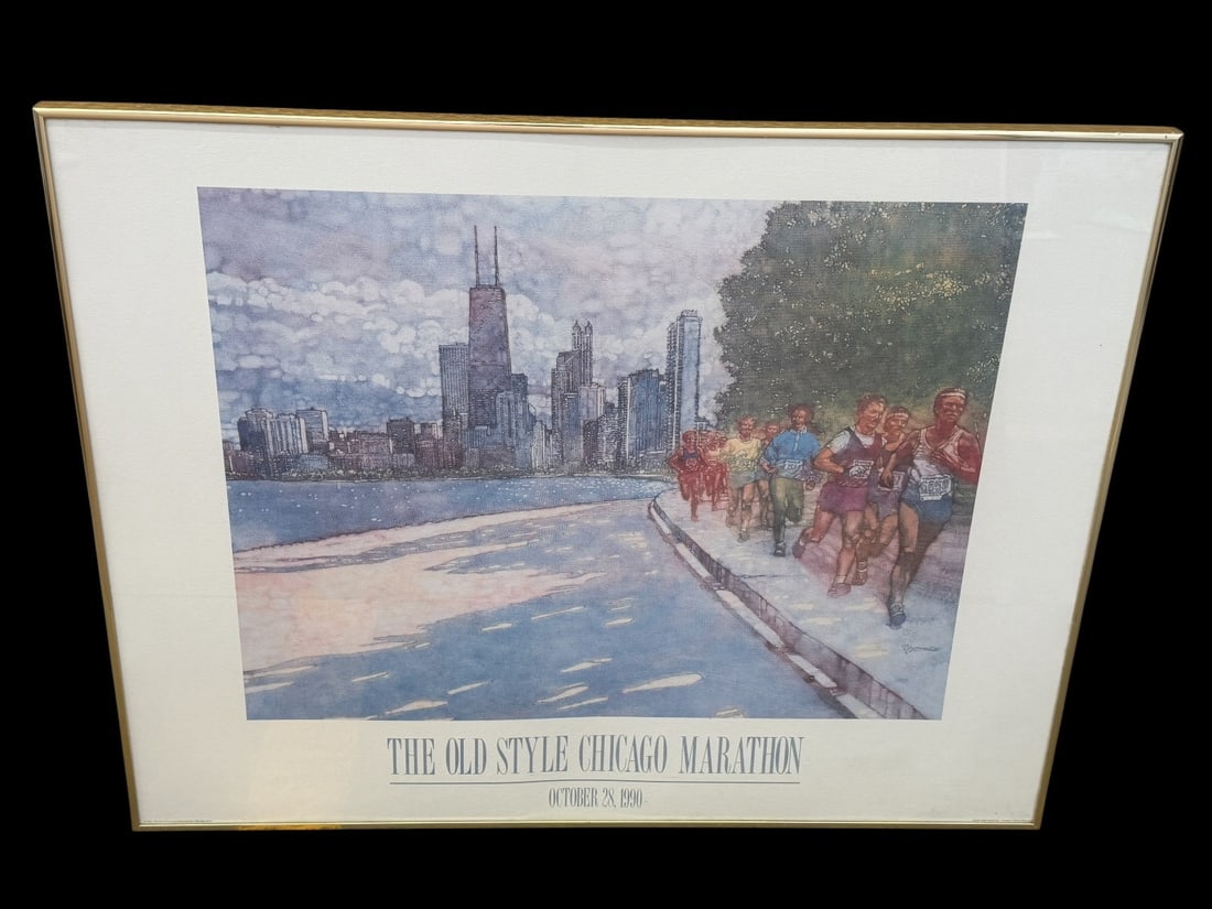 The Old Style Chicago Marathon Poster 1990: The Old Style Chicago Marathon Poster 1990: Framed and measuring 32.25" x 25.25".