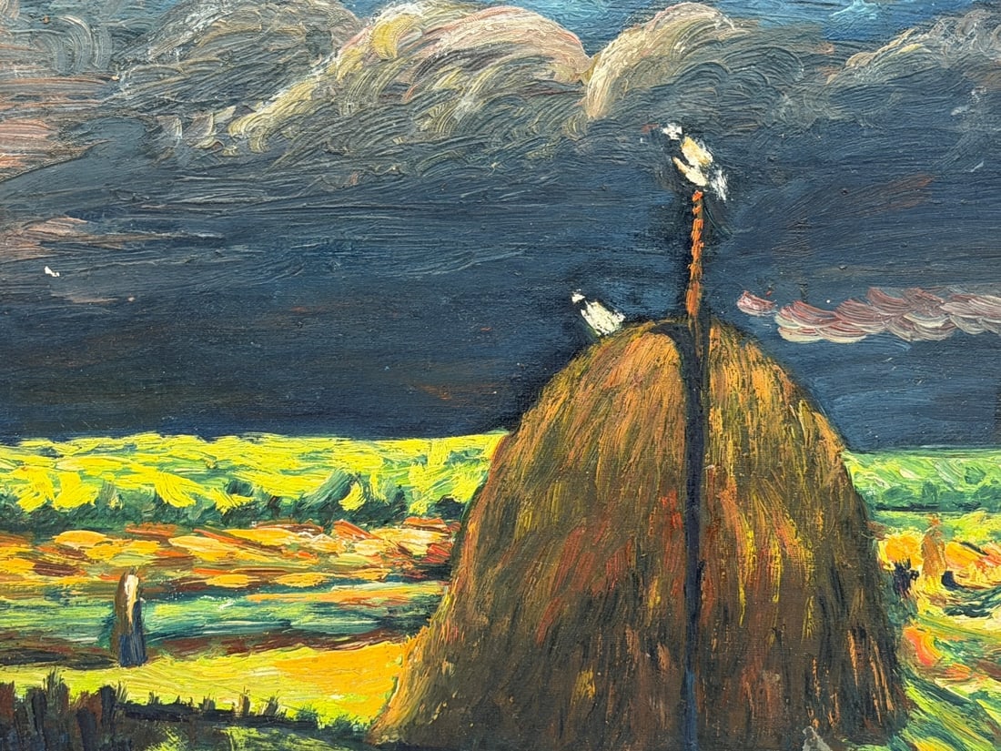 Unsigned Oil Haystack Under Cloudy Skies - 2