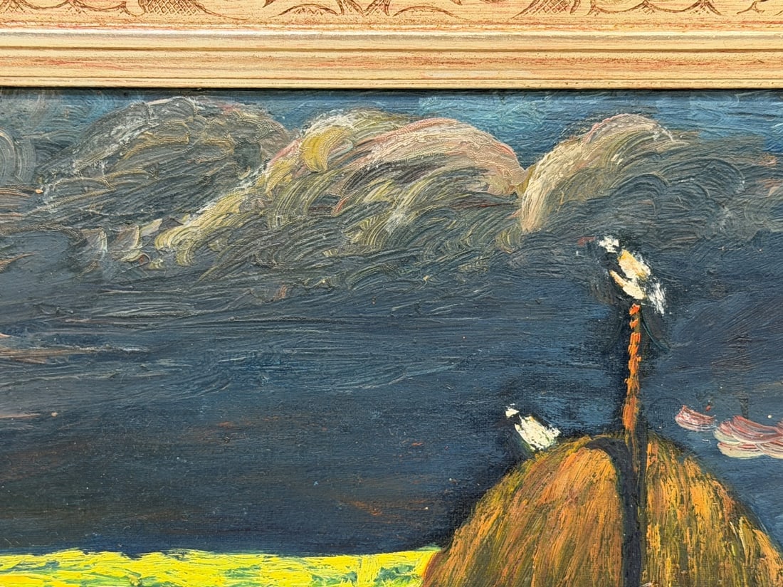 Unsigned Oil Haystack Under Cloudy Skies - 6