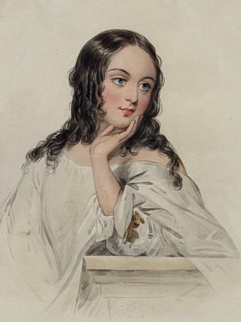 Hand Painted Portrait of a Woman Matted and Framed: Hand Painted Portrait of a Woman Matted and Framed: Measuring 19.25 x 21.25". Unknown artist