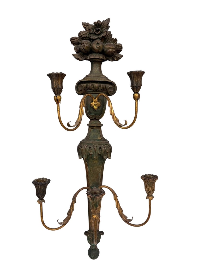 1965 Palladio Candle Wall Sconce: 1965 Palladio Candle Wall Sconce: With basket finial top, measures 31" tall, 15" wide.