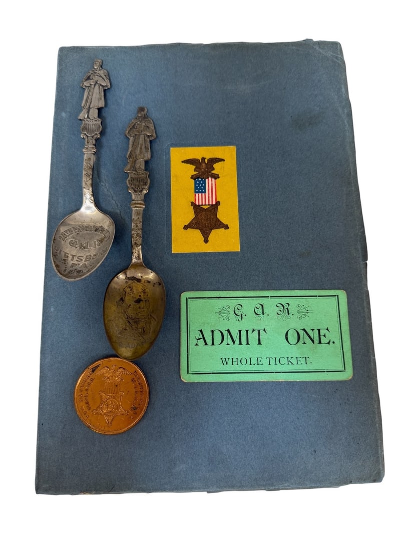 Group of Grand Army Republic Ephemera and Spoons: Group of Grand Army Republic Ephemera and Spoons