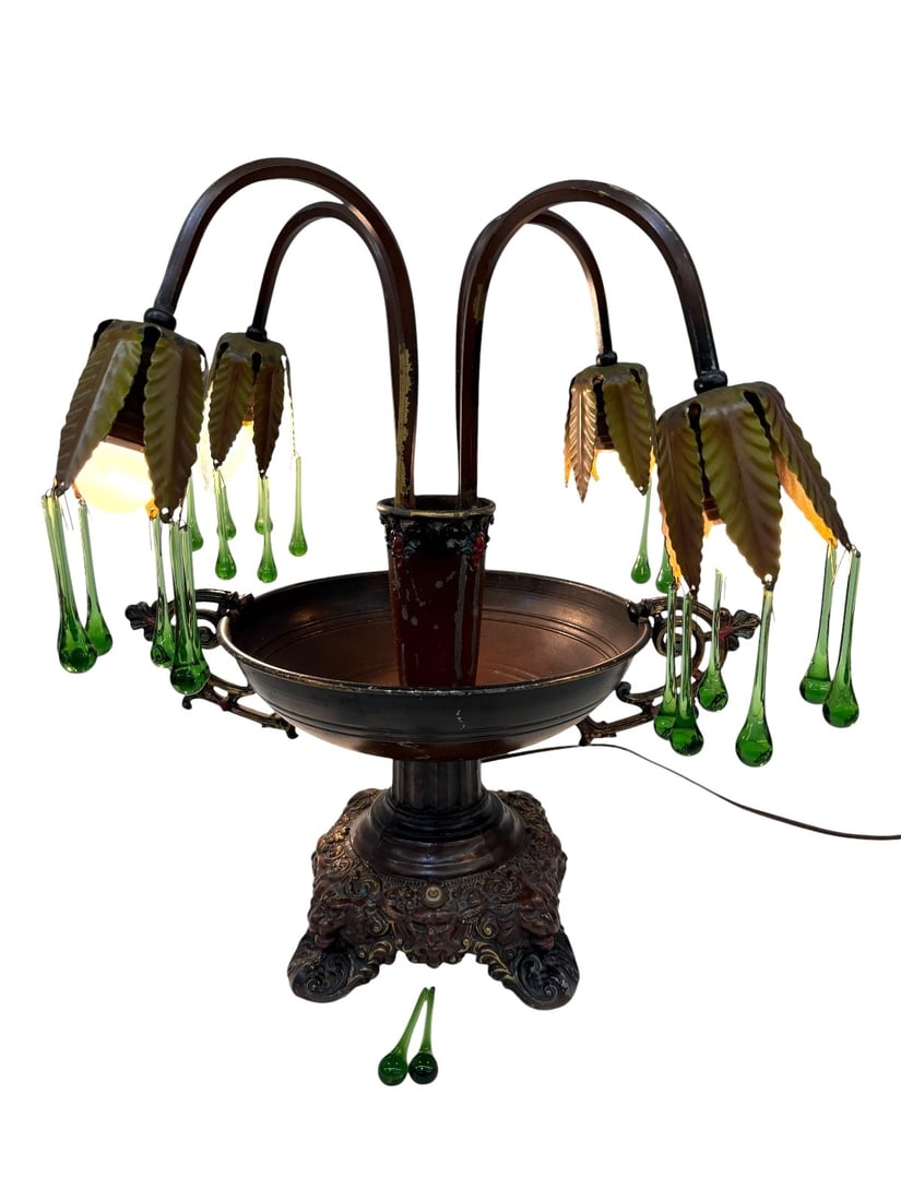 Victorian Art Nouveau Epergne Drop Dangle Centerpiece Table Lamp (1 of 5)