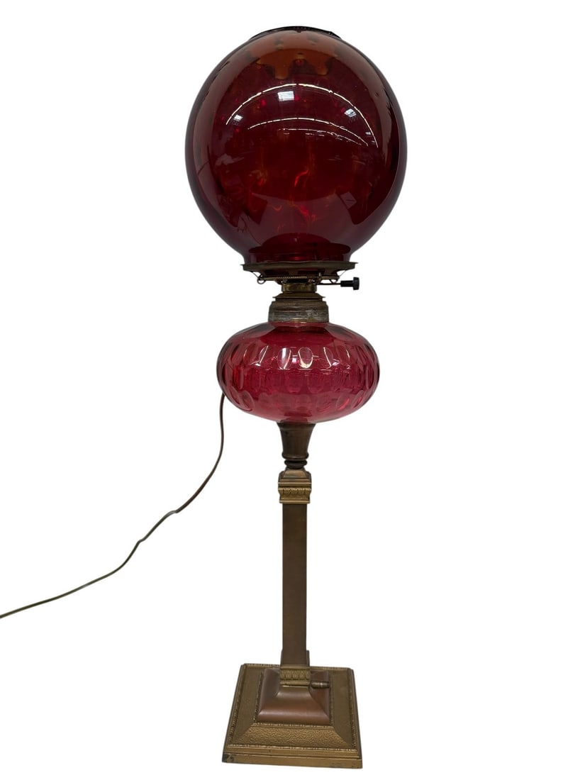 Ruby Red Converted Banquet Lamp (1 of 5)