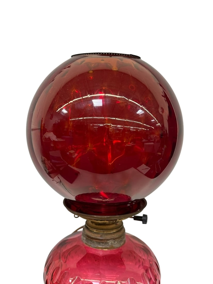 Ruby Red Converted Banquet Lamp - 2