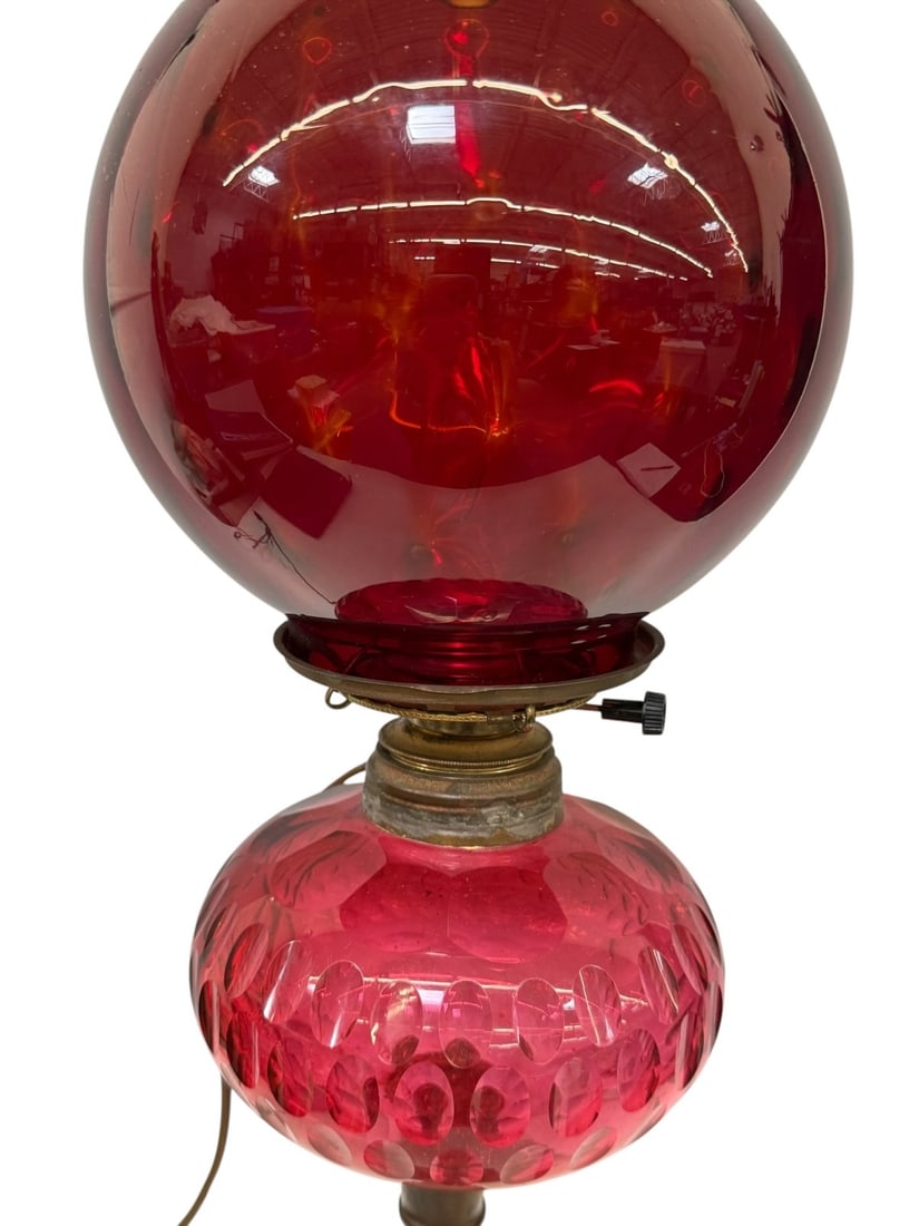 Ruby Red Converted Banquet Lamp - 3
