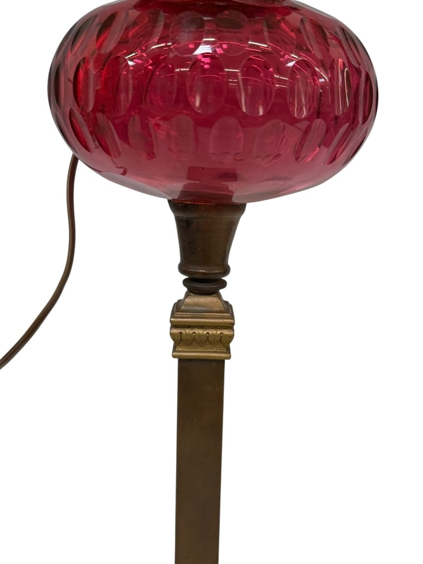 Ruby Red Converted Banquet Lamp - 4