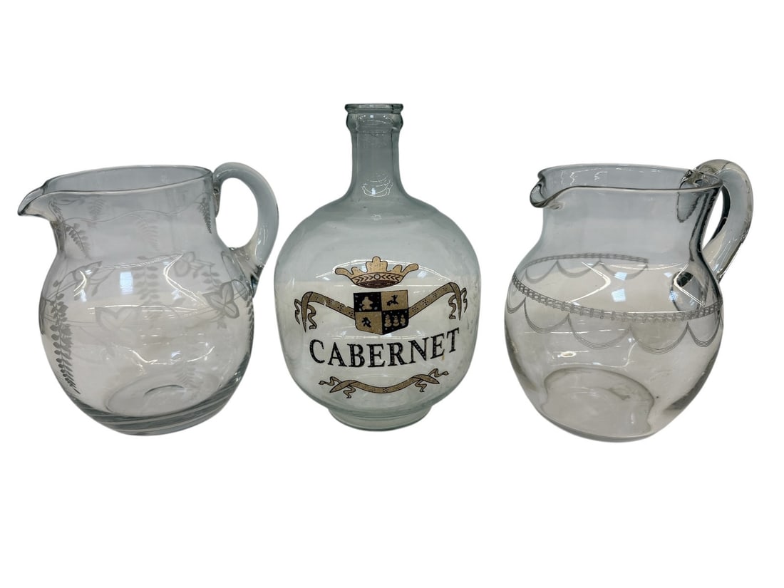 (3) Glass Etched Pitchers (1 of 1)