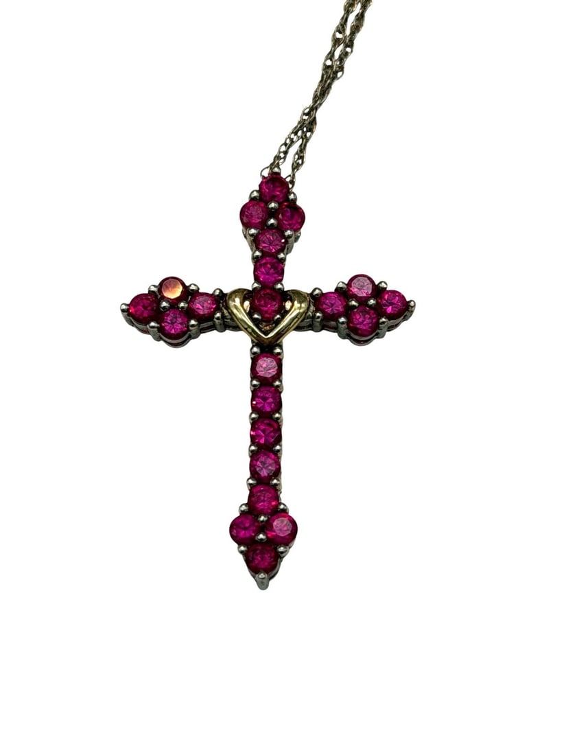 Sterling Silver Chain With Cross Pendant of Rubies, Gold, and Sterling (1 of 2)