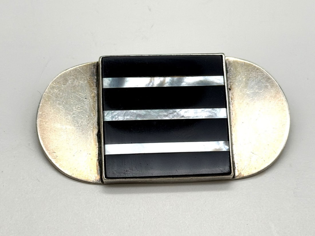 Great Falls Metal Works Modernist Sterling Silver Onyx Brooch: Great Falls Metal Works Modernist Sterling Silver Onyx Brooch