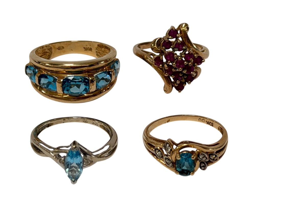 (4) 10k Gold Rings with Rubies, Aquamarine, and Topaz (1 of 5)