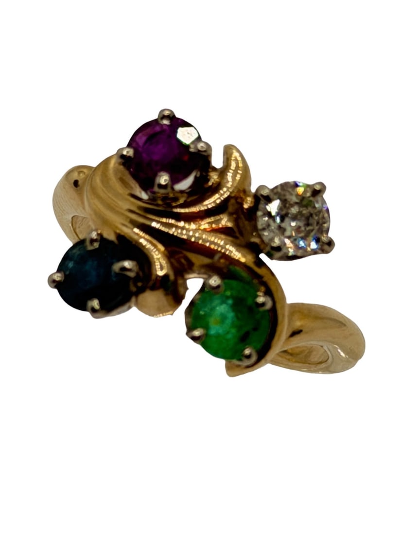 14k Gold Ring with Diamond, Ruby, Sapphire, Emerald (1 of 3)