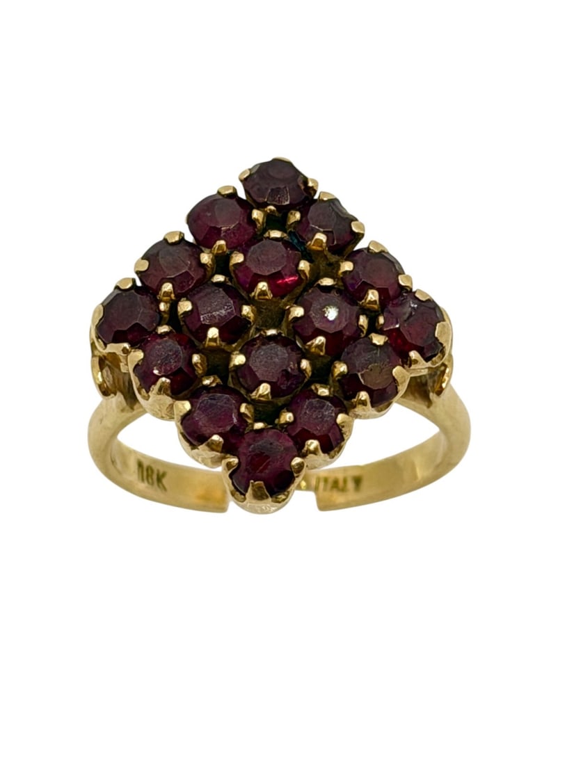 18k Gold Garnet Ring Round Cluster Setting (1 of 3)
