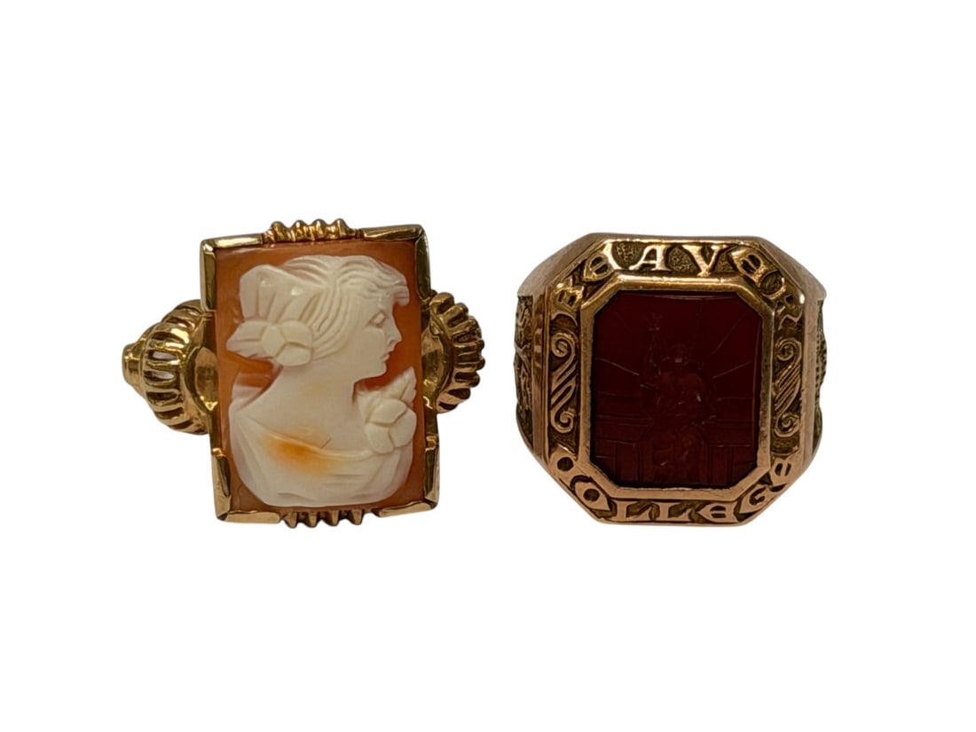 (2) 10k Gold Rings Cameo and Carnelian Intaglio Stone (1 of 6)