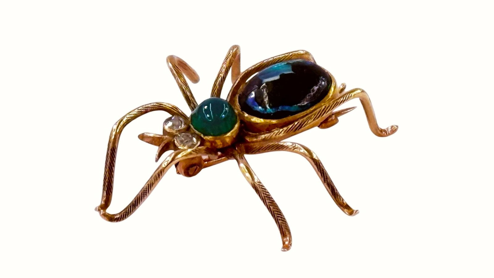14k Gold Spider Brooch with Diamonds, Opal & Emerald Cabochon Stones (1 of 3)