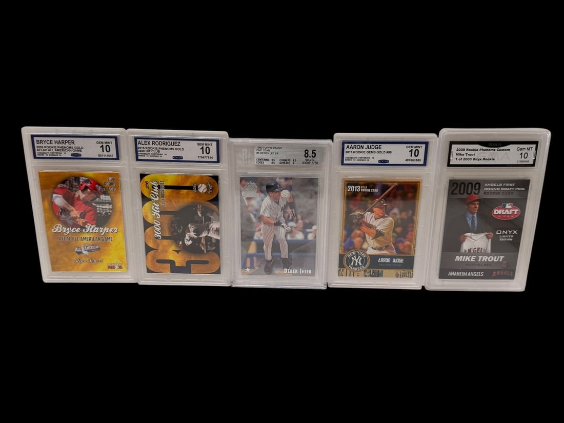 (5) Graded Baseball Cards; Trout, Judge, Jeter, Rodriguez, Harper (1 of 6)