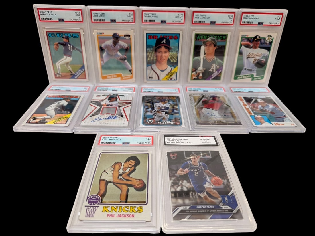 (12) Graded Sports Cards: Cal Ripken, Phil Jackson, Henderson, Glavine, Others (1 of 5)