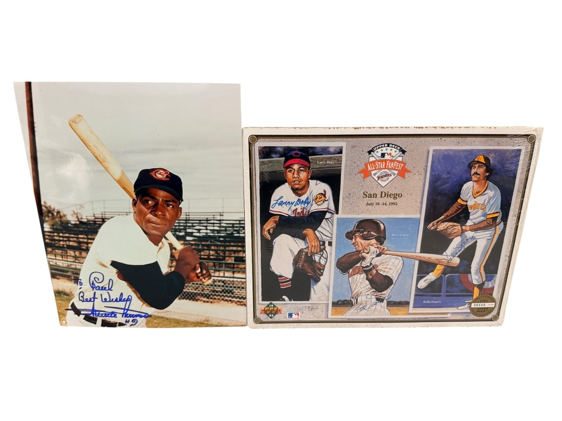 (2) Autographed Color Baseball Photos; Minnie Minoso, UD Signed Print Garvey, Doby, Fingers (1 of 3)