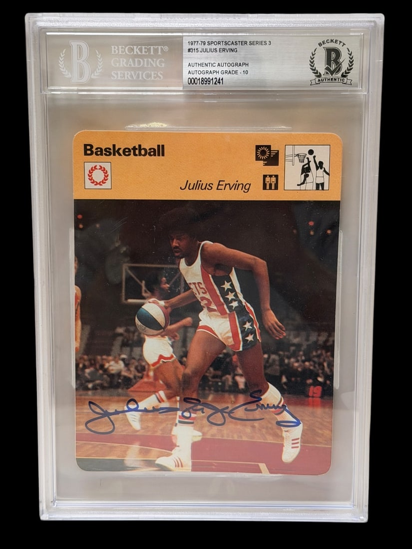 Beckett Large Slab 1977-79 Julius Erving Sportscaster Series 3 #315 Authentic Autograph Grade 10 (1 of 3)