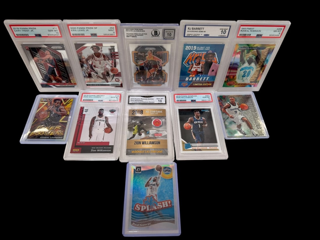 (11) Basketball Cards: (8) Graded Cards: Trent, Lewis, Katie Lou Samuelson, RJ Barrett, Robinson, (1 of 10)