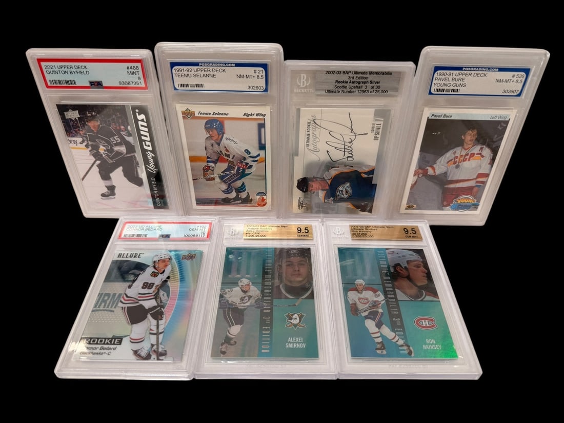 (7) Graded Hockey Cards; Hainsey, Seanne, Byfield, Others: (7) Graded Hockey Cards; Hainsey, Seanne, Byfield, Others: Grades from Beckett, PSA, PGS.