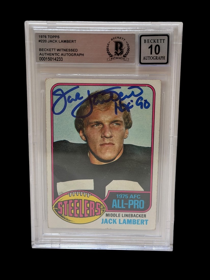 1976 Topps Jack Lambert #220 Becket Witnessed Grade 10 Authentic Autograph HOF '90 (1 of 2)