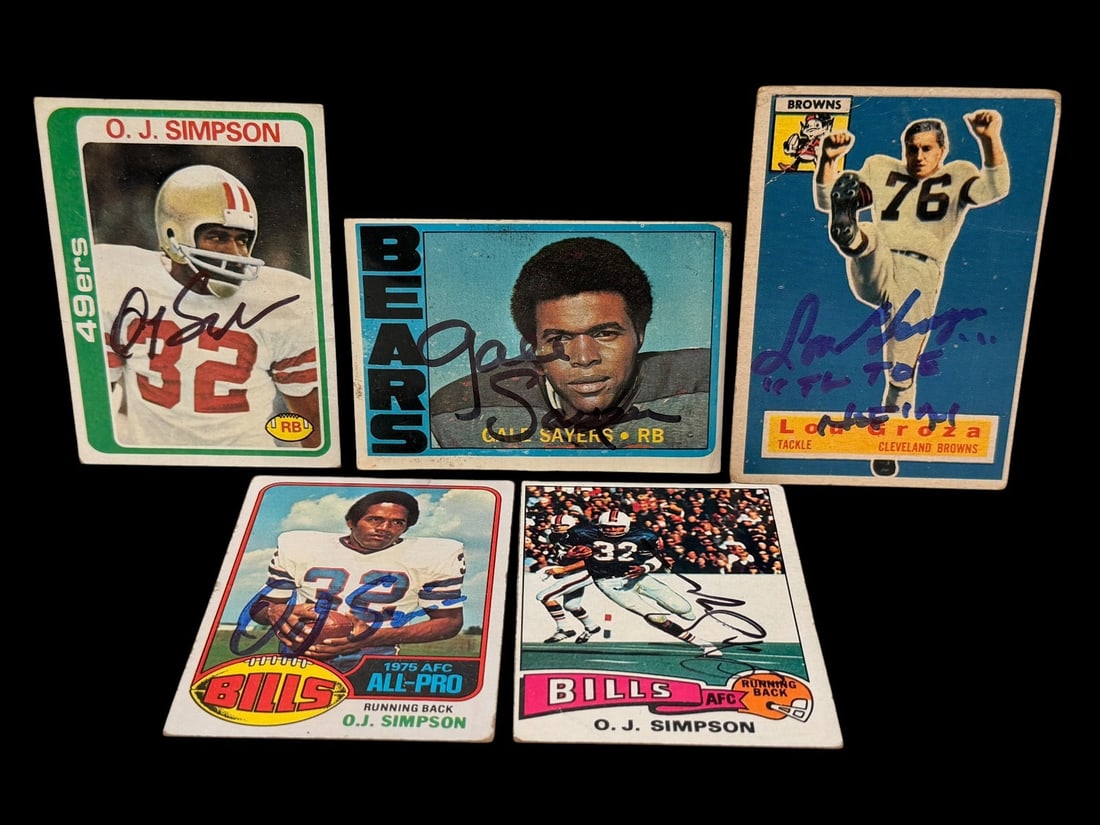 (5) Autographed Football Cards; Lou Groza, Gale Sayers, O.J. Simpson (1 of 6)