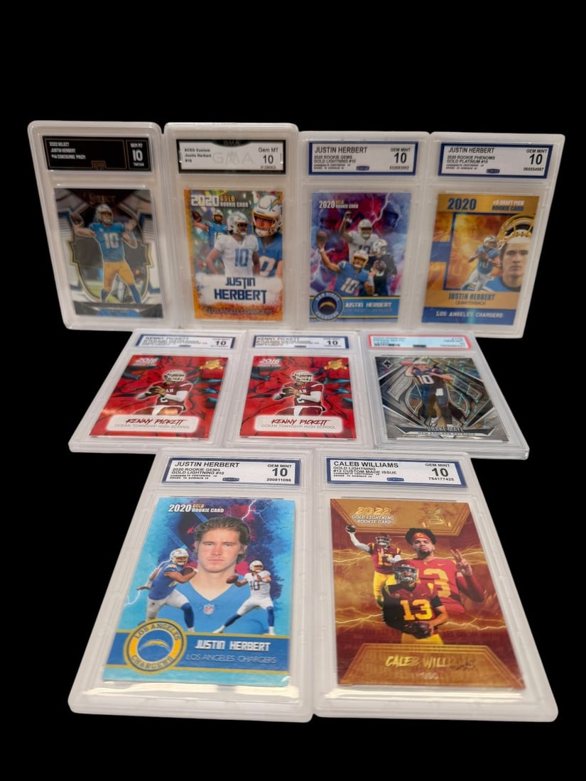(9) Graded Football Cards; Caleb Williams, Drake Maye, Kenny Pickett, Justin Herbert: (9) Graded Football Cards; Caleb Williams, Drake Maye, Kenny Pickett, Justin Herbert
