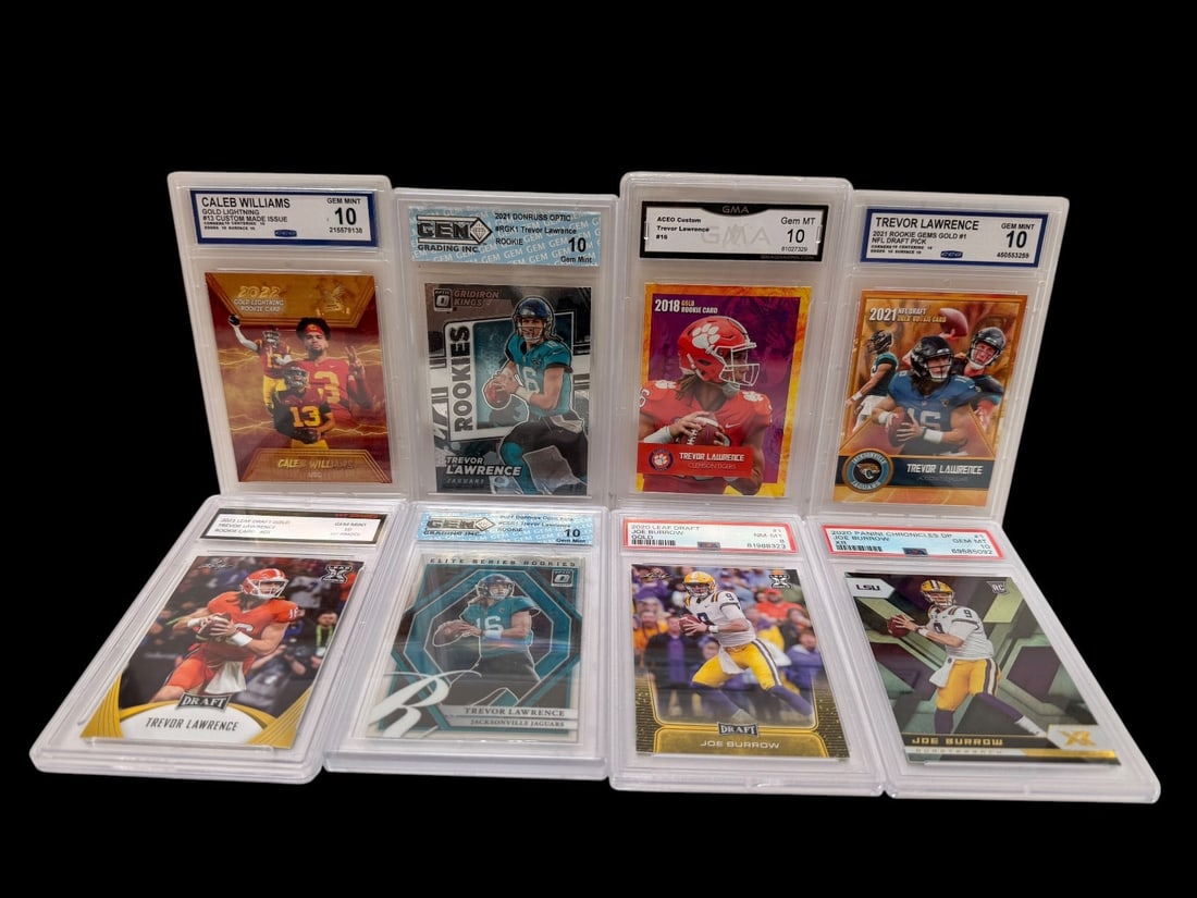 (8) Graedd Football Cards; Caleb Williams, Trevor Lawrence, Joe Burrow (1 of 5)