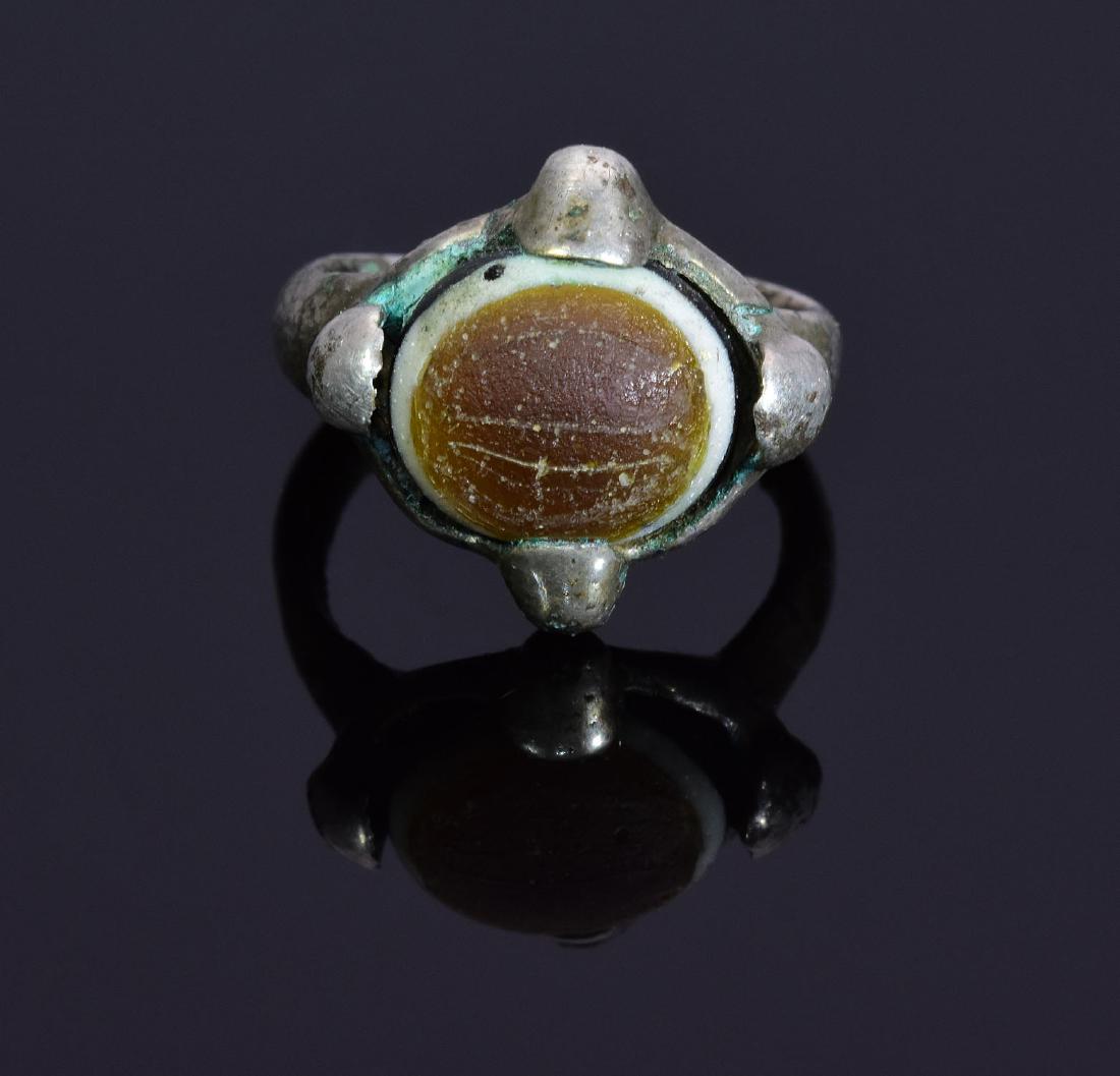 VIKING SILVER RING WITH "DRAGON EYE" AGATE STONE (1 of 2)