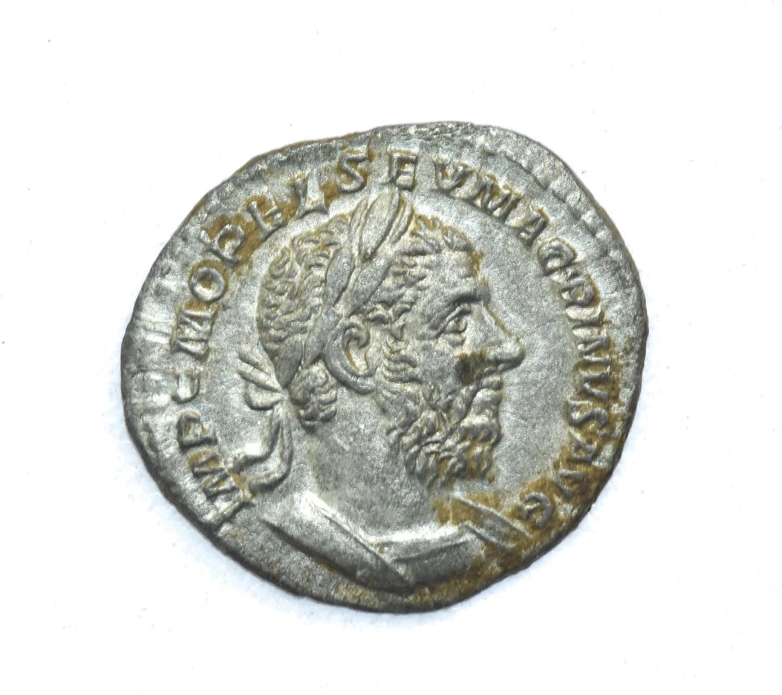 MACRINUS AR SILVER DENARIUS: Macrinus AR silver denarius, Rome. RV. PONTIFEX MAXIMUS - 19mm, 2,3 grams - ca.300AD - Property of a Manchester collector; acquired in the 1980s. - All items come with Free International postage, acco