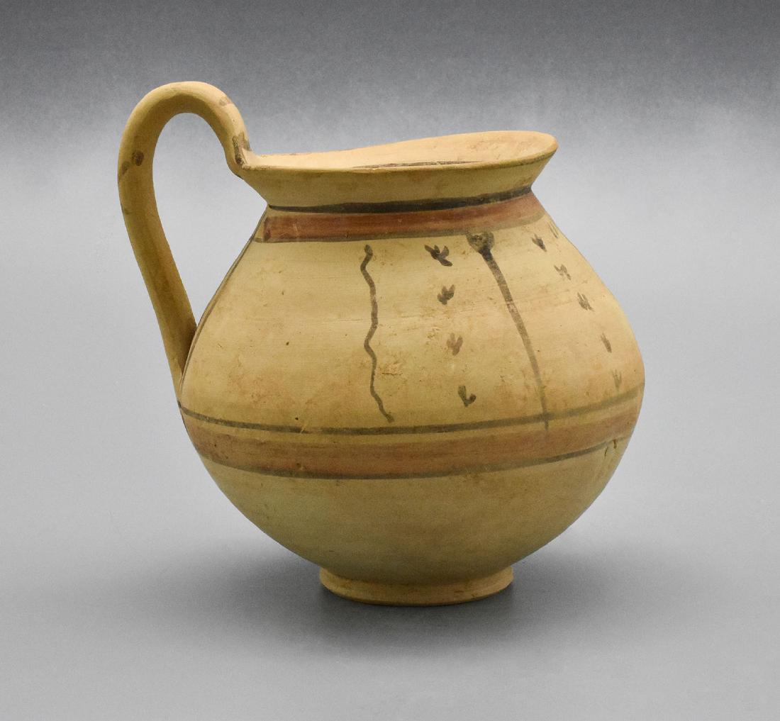 DAUNIAN LARGE POTTERY OLPE: Flawless Daunian Mug with original brown and red painting. - 165mm,420gr - ca.400BC - Ex Apolluxx Gallery, Luxemburg 2006. - All items come with Free International postage, accompanied by a signed Cer