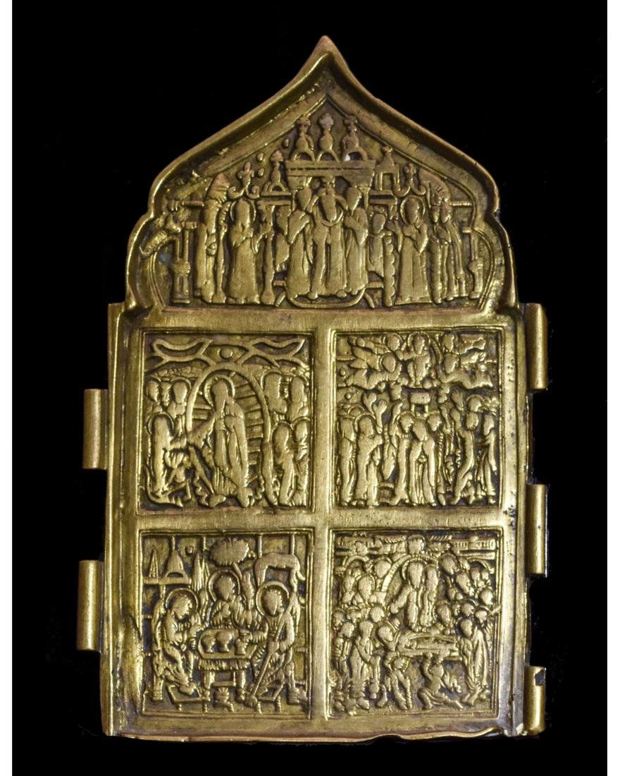 POST MEDIEVAL RELIGIOUS ICON: Ca.1800 AD. Amazing Religious icon with one panel depicting multiple religious scenes. Good Condition; Size:H:150xW:100mm; 7.09x 3.94in;; 200gr;Provenance: Private London collection, formed in the 199