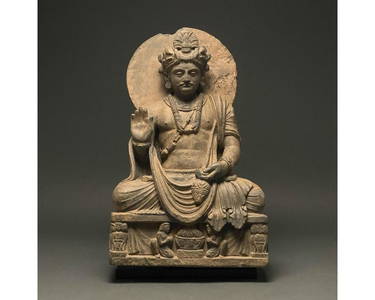 SUPERB GANDHARA SCHIST STONE FIGURE OF SEATED