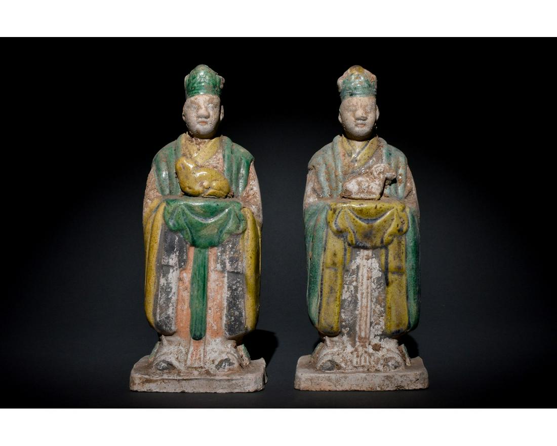 CHINESE MING DYNASTY GLAZED POTTERY PAIR OF (1 of 8)