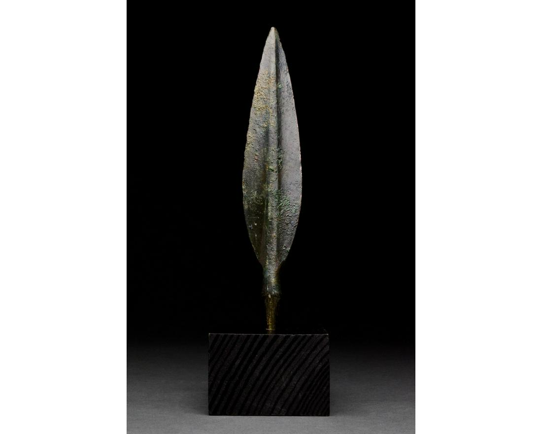ANCIENT BRONZE SPEAR ON STAND (1 of 4)