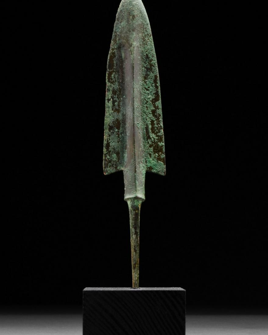 ANCIENT BRONZE SPEARHEAD ON STAND (1 of 3)