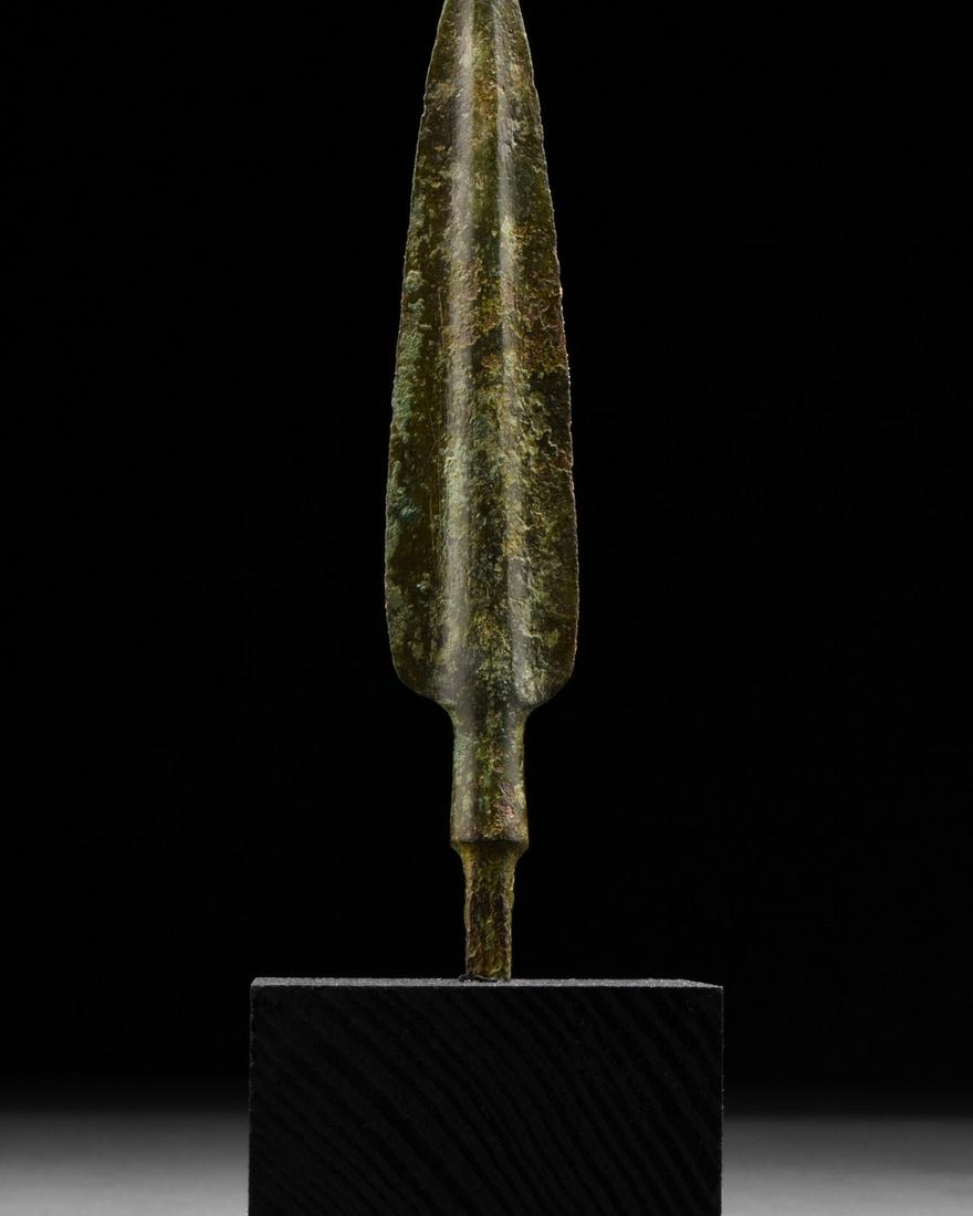 ANCIENT BRONZE SPEARHEAD ON STAND (1 of 3)
