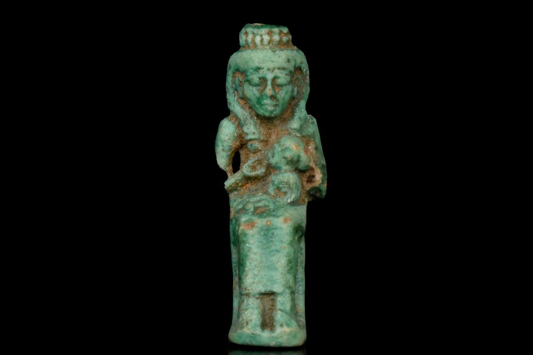 EGYPTIAN FAIENCE ISIS AND HORUS AMULET (1 of 4)