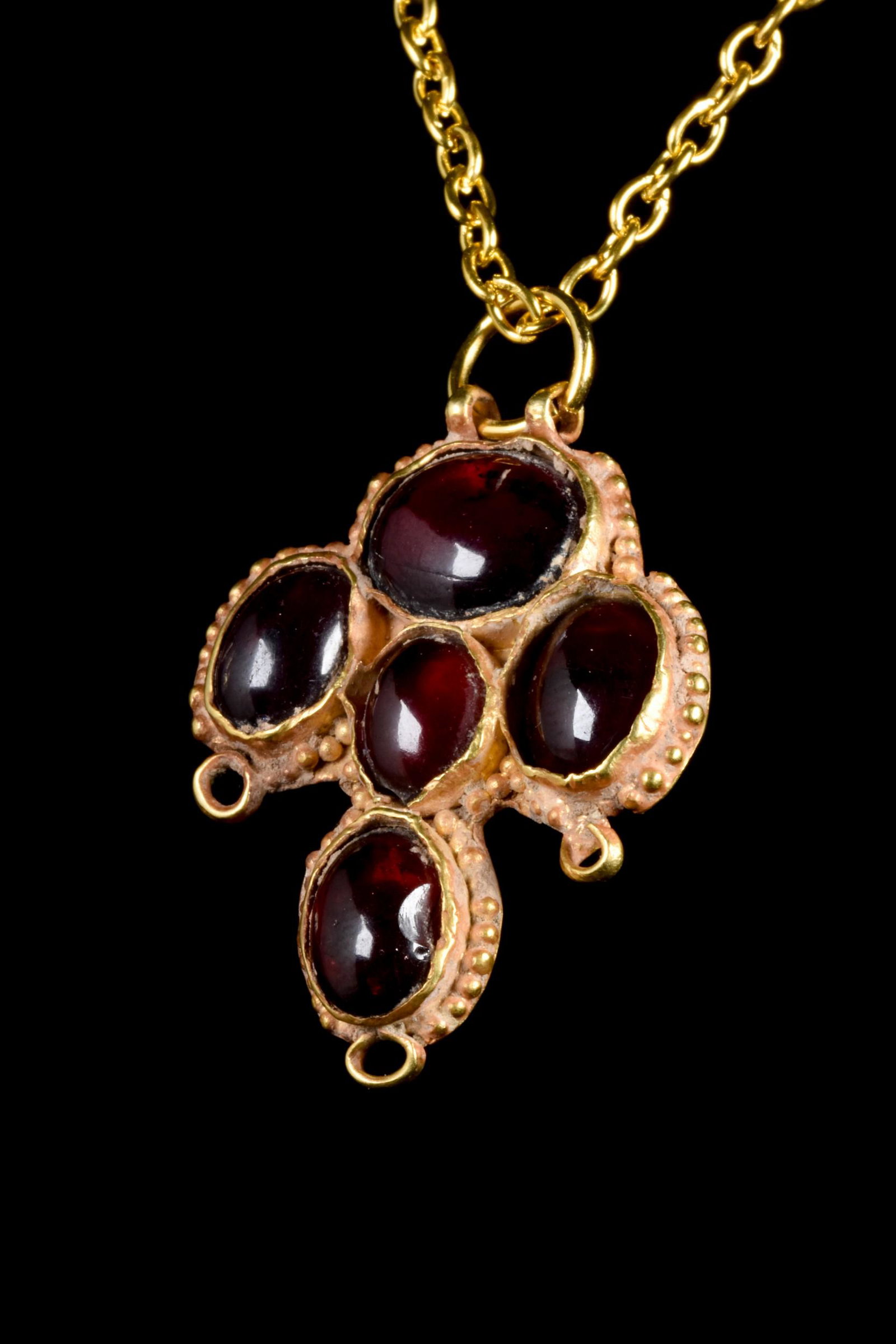 BYZANTINE GOLD CROSS PENDANT WITH GARNET STONES (1 of 4)