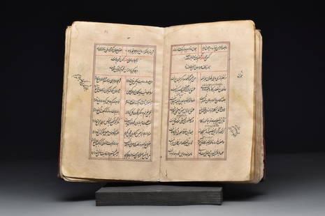 HAFIZ DIWAN MANUSCRIPT: Persia, Ca. 18th-19th century AD A manuscript titled the Diwan of the famous Persian poet Hafiz. Bound in leather. Later English labels on the spine.Size: L:241mm / W:150mm ; 765gProvenance: Private