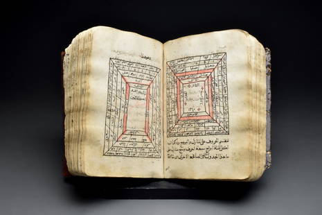 MYSTICAL RELIGIOUS MANUSCRIPT: Ottoman Empire, Ca. 18th-19th century AD A Mystical religious text. The work includes square tables with Arabic letters and the names of the angels and attributes of God. It describes the power of