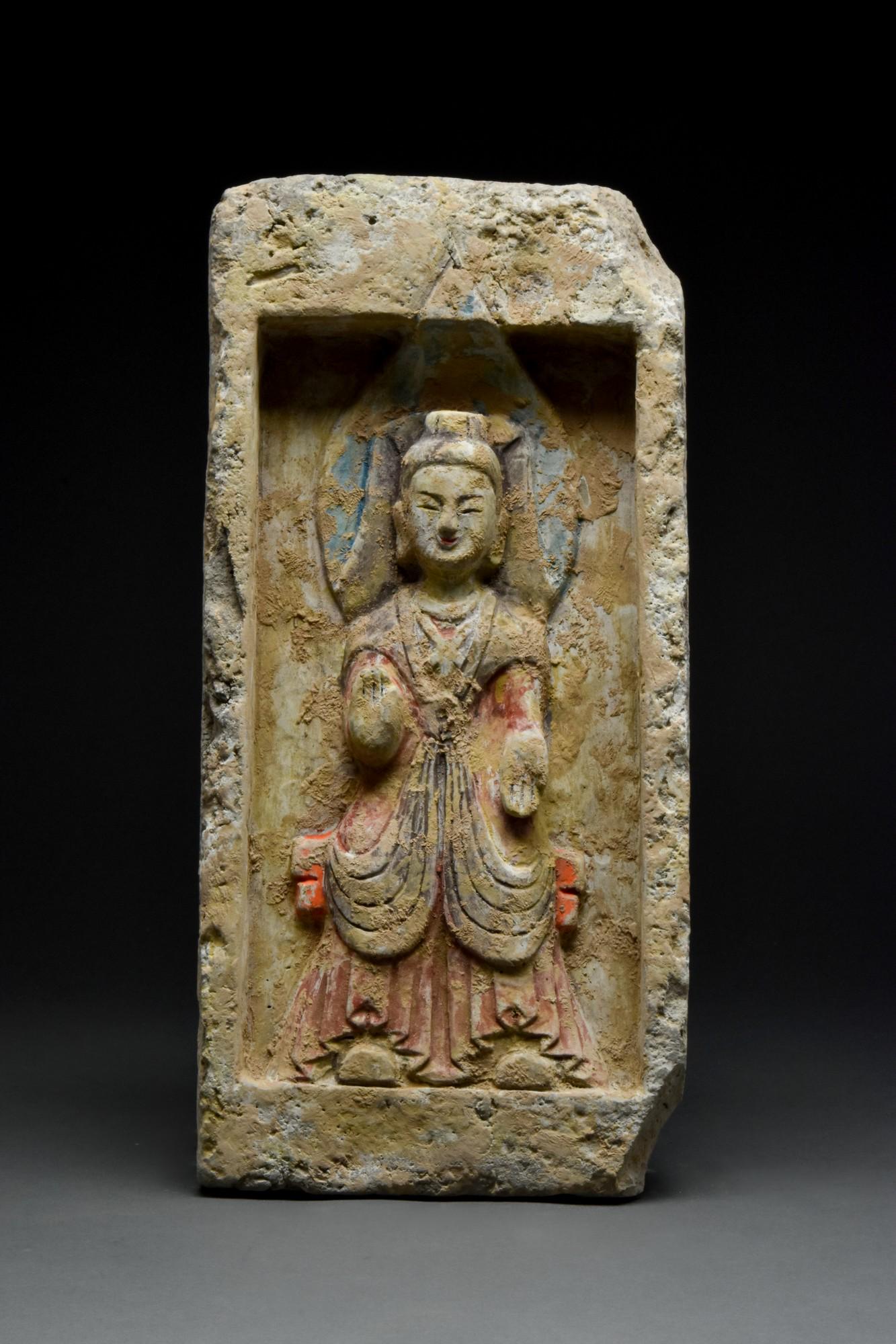 CHINESE TERRACOTTA NORTHERN WEI BUDDHIST TILE - TL TESTED (1 of 7)